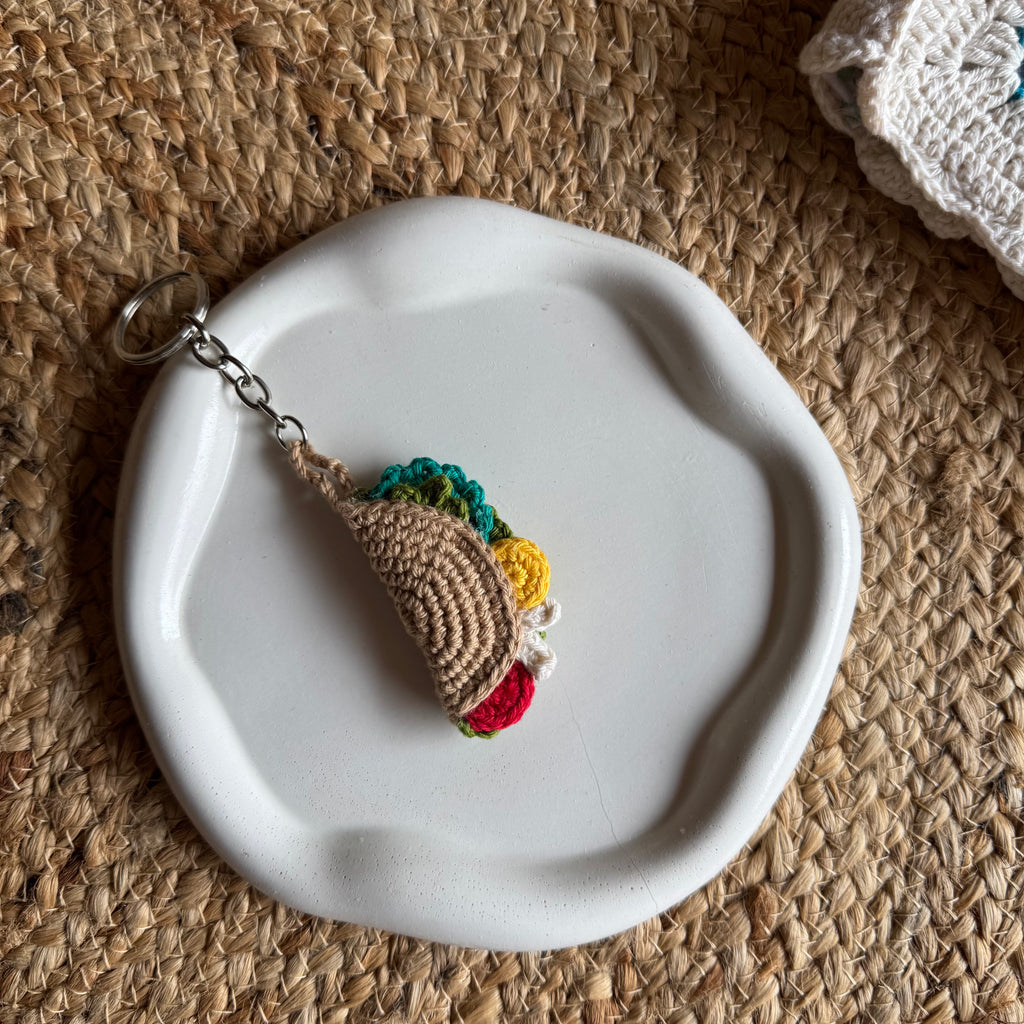 Crochet taco keychain, handmade amigurumi bag charm by Looped Little Things