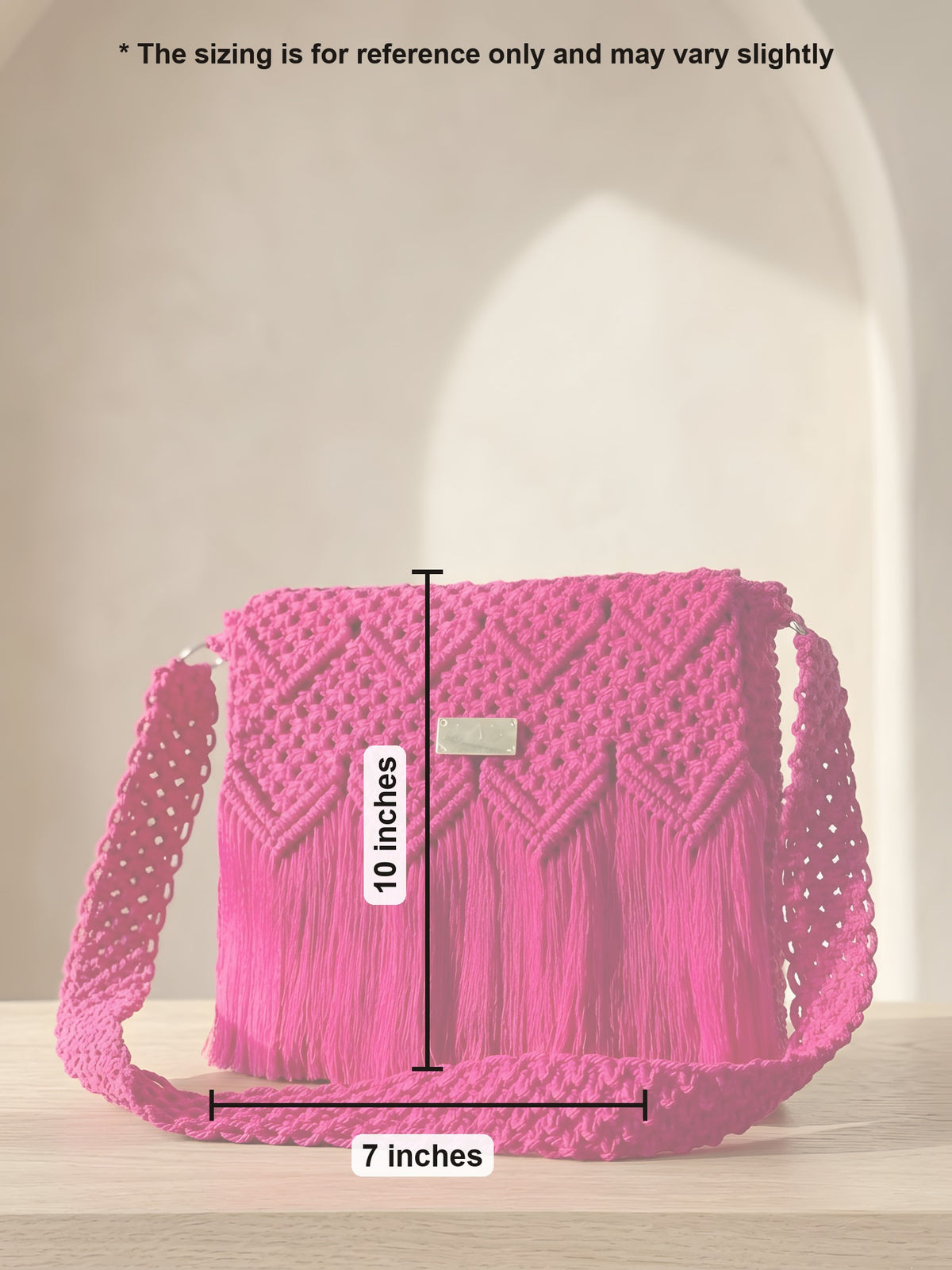 Macramé Box Sling 'Think Outside the Box' by Looped Little Things, size guide
