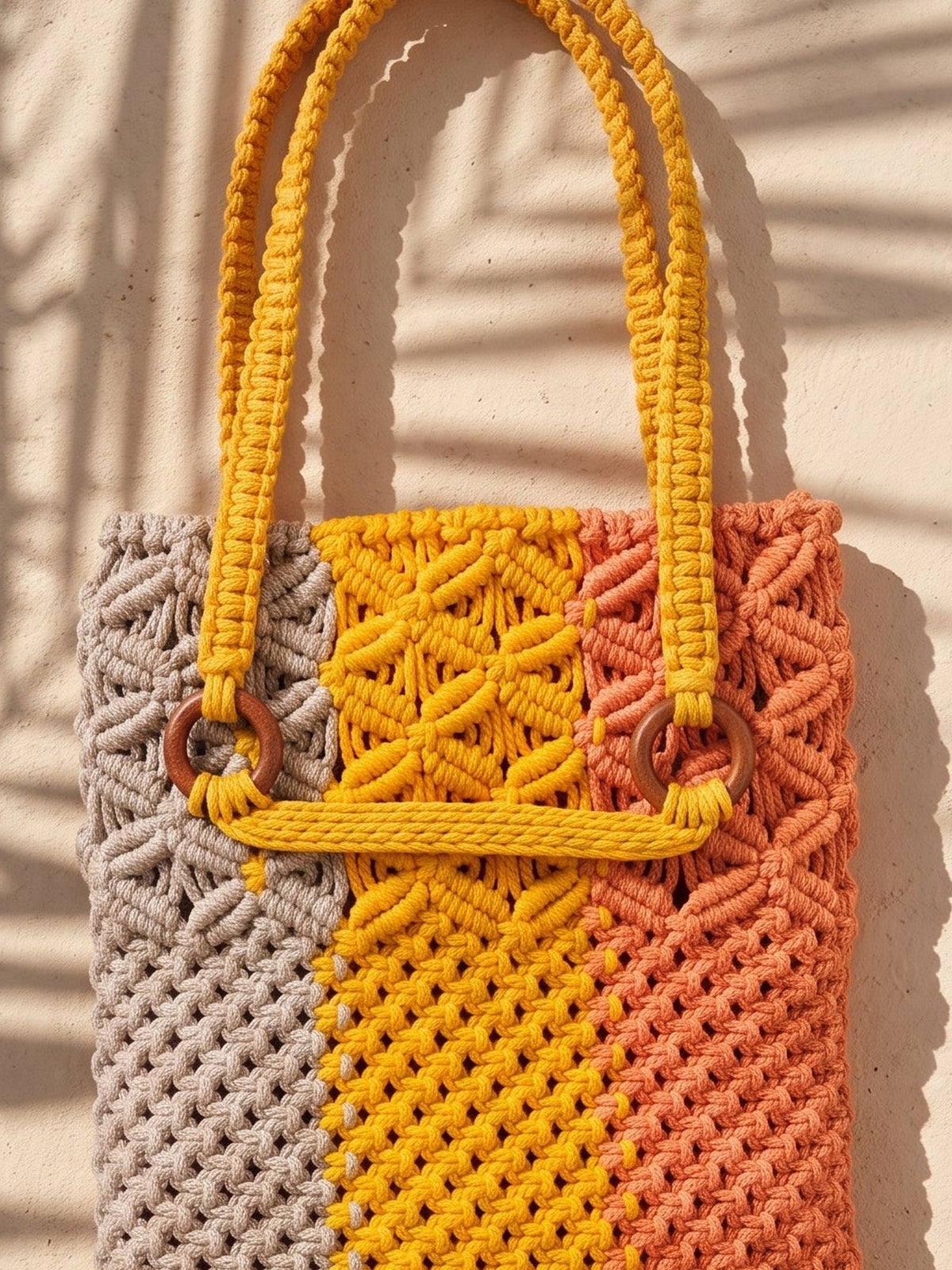 Macramé Tote Triple Threat by Looped Little Things, close-up