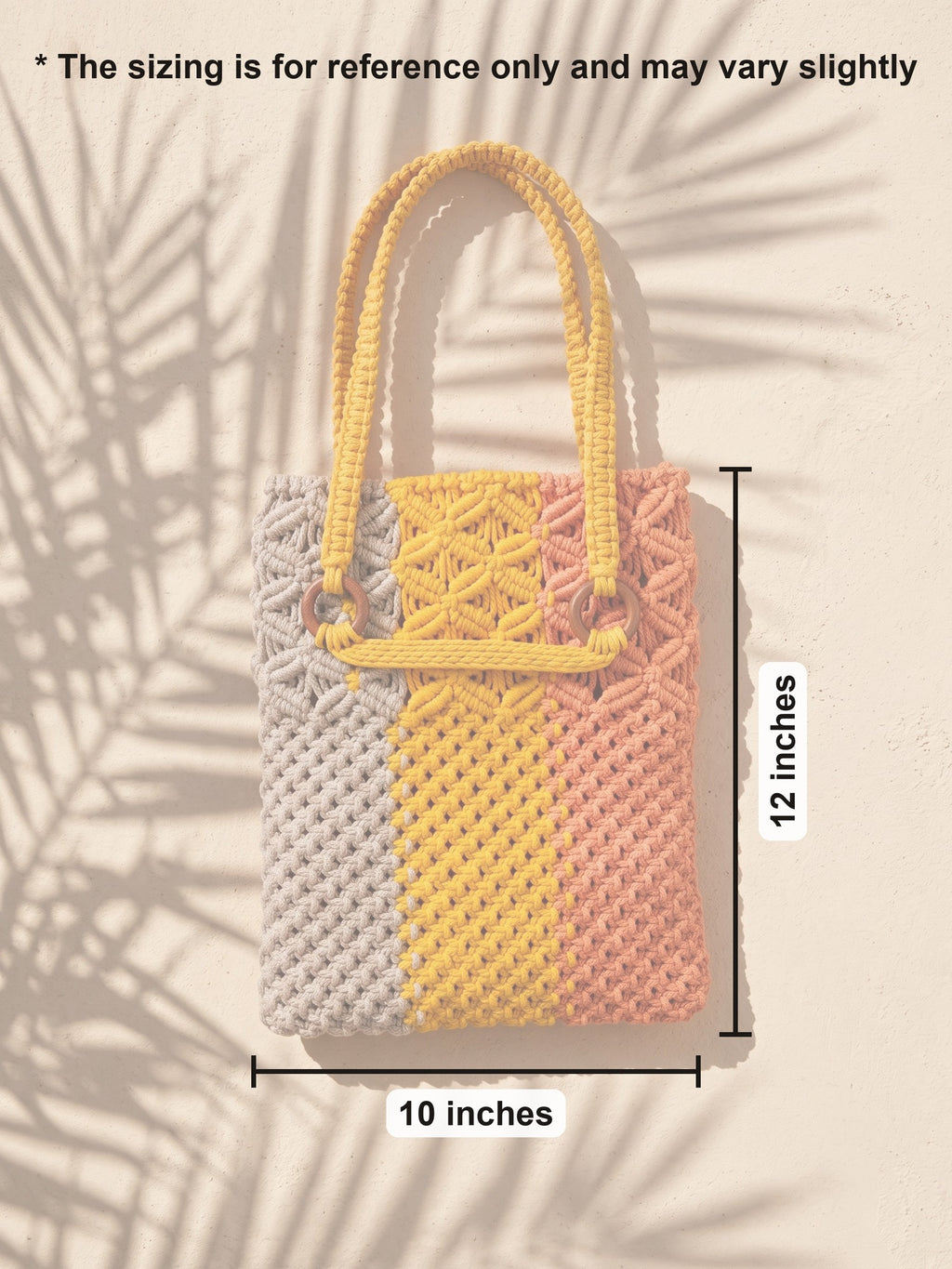 Macramé Tote 'Triple Threat' by Looped Little Things, size guide