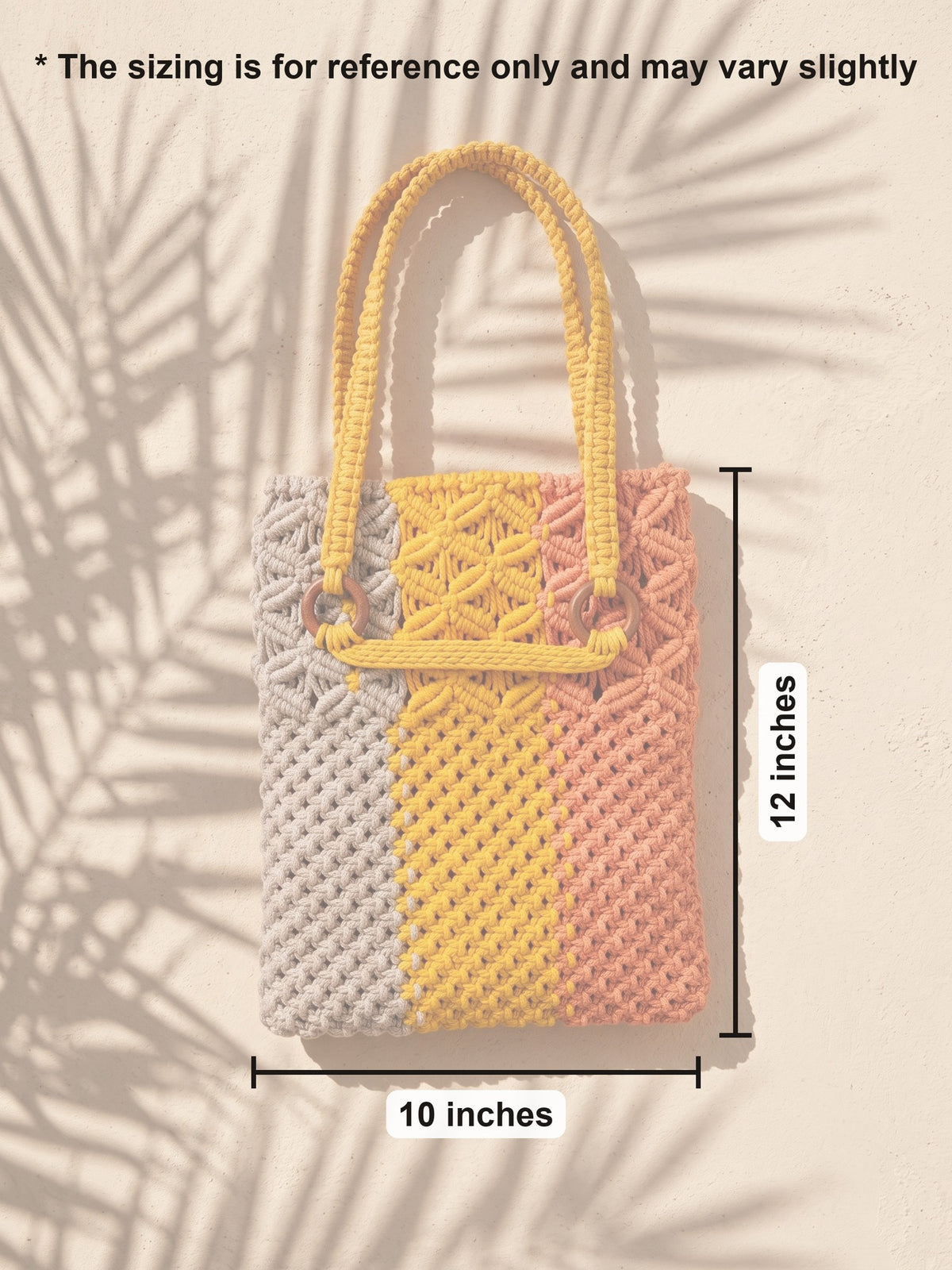 Macramé Tote 'Triple Threat' by Looped Little Things, size guide