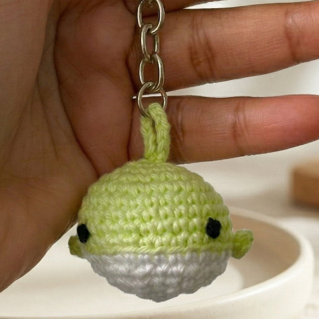 Crochet Whale Keychain 'Whale Hello There' by Looped Little Things, close-up